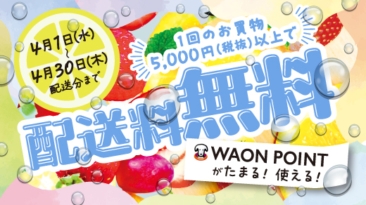 ＜4月1日(水)～4月30日(木)配送分まで＞1回のお買物5,000円(税抜)以上で配送料無料 WAON POINTがたまる！使える！