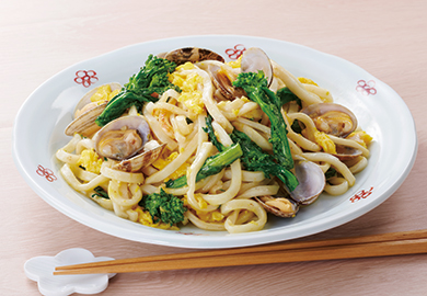 あさりと菜の花の焼きうどん