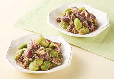 ほたるいかとそら豆のごま和え